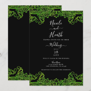 Invitation Vert Citron Étincelle Paillettes Dentelle Mariage 