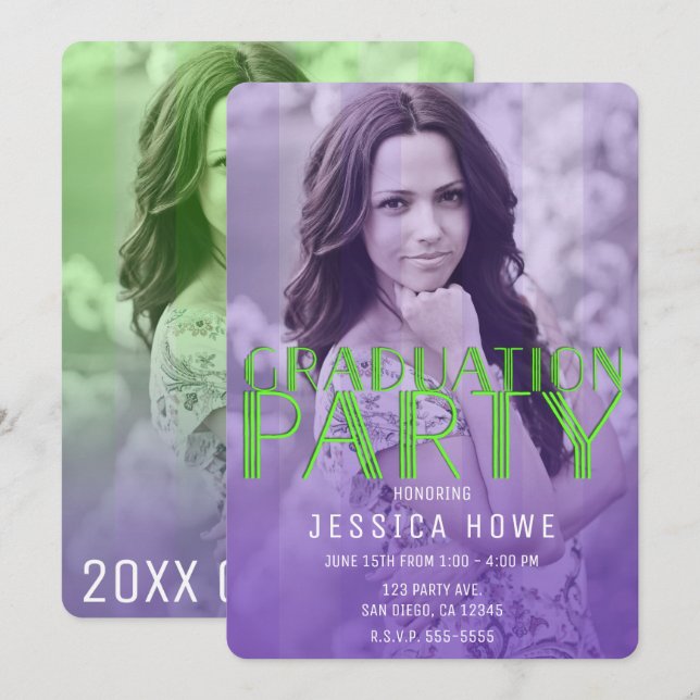 Invitation Vert Citron Fête de Remise des Diplômes Photo de L (Devant / Derrière)