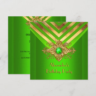 Invitation Vert Citron Gemme Or Décoration Rayure Fête d'Anni