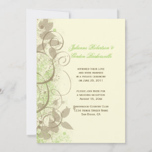 Invitation Vert Citron Tanné Ivoire Tourbillons Feuilles Aprè