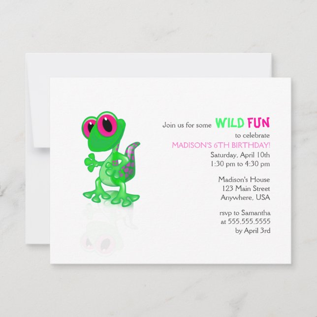 Invitation vert clair d'anniversaire de Gecko (Devant)