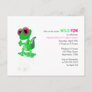 Invitation vert clair d'anniversaire de Gecko