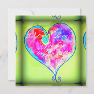 Invitation vert coeur rose tourbillonnant