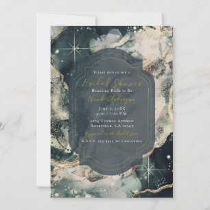 Invitation Vert cyan Crème Aquarelle Or Céleste Mariage