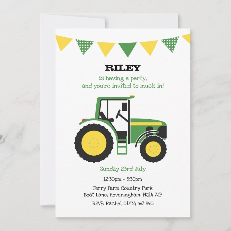 Invitation Vert De Fete D Anniversaire De Tracteur Zazzle Fr