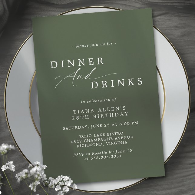 Invitation Vert de la forêt foncée | Typographie Anniversaire (Créateur téléchargé)