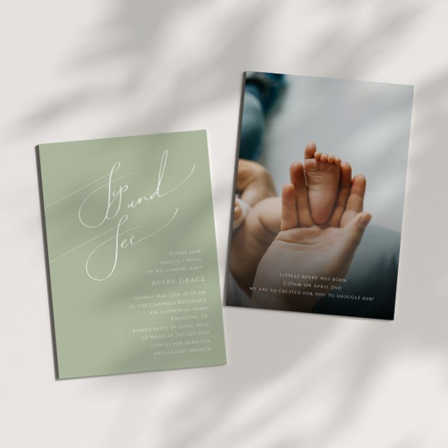 Invitation Vert de la tige | Bébé Sip et voir photo (Créateur téléchargé)