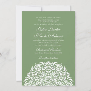 Invitation Vert de mousse sage floral mandala capricieux mari