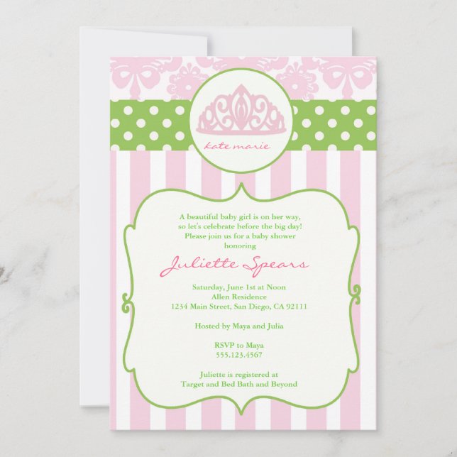 Invitation Vert de rose d'invitations de baby shower de (Devant)