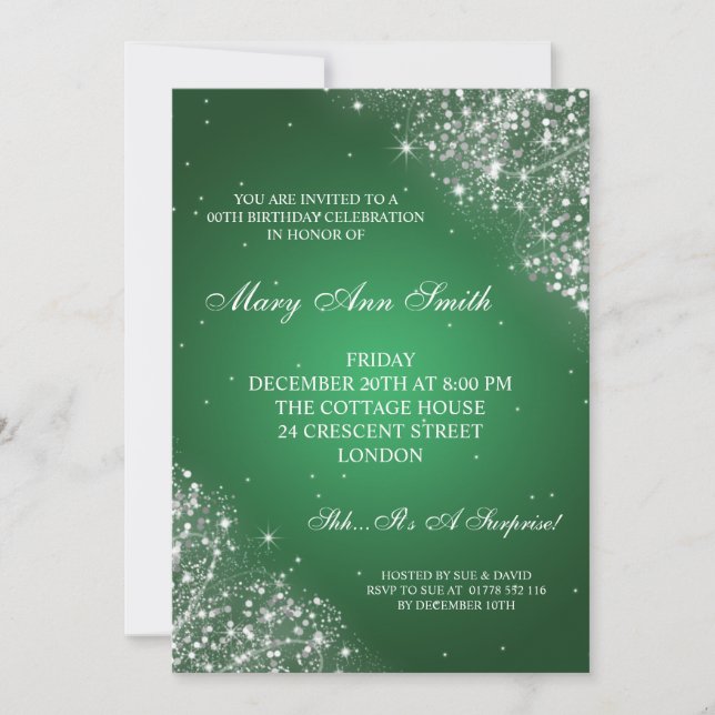 Invitation Vert de scintillement élégant de parties (Devant)
