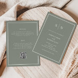 Invitation Vert de taille minimale et chic | Tout en un Maria<br><div class="desc">Ces invitations de mariage élégantes et modernes, toutes en une seule, présentent un design de texte minimaliste vert et blanc simple, avec un cadre classique à la frontière. Ajoutez vos initiales ou votre monogramme pour les rendre complètement vôtres. L'arrière des invitations comprend la chambre pour vos détails mariages (informations de...</div>