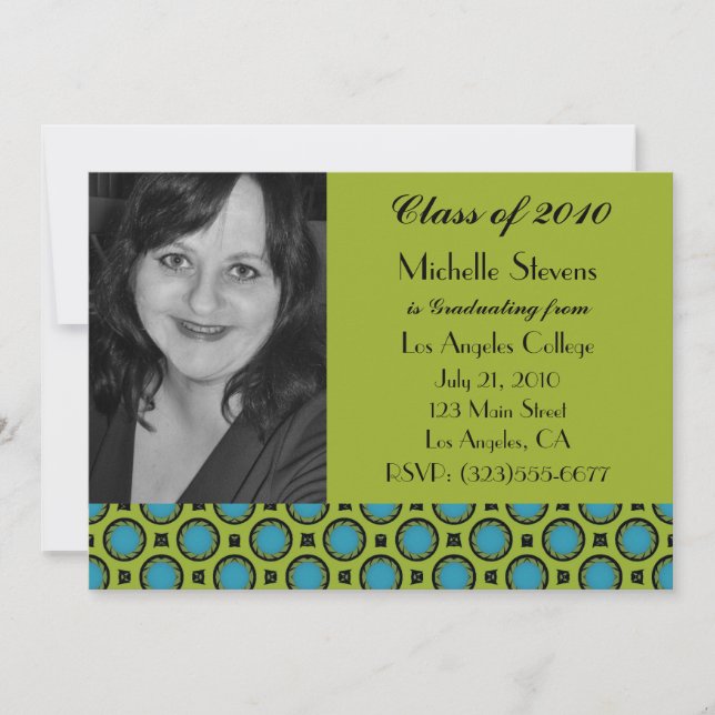 Invitation vert de turquoise d'obtention du diplôme (Devant)