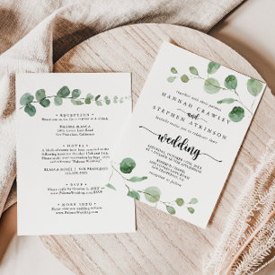 Invitation Vert délice Eucalyptus Mariage avant et arrière