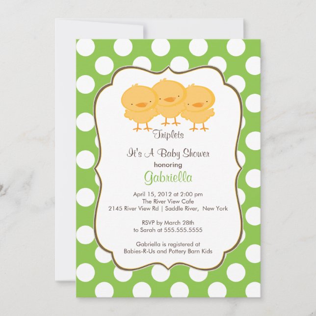 Invitation Vert d'invitation de baby shower de poussin de (Devant)