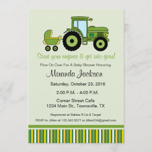Invitation Vert d'invitation de baby shower de tracteur