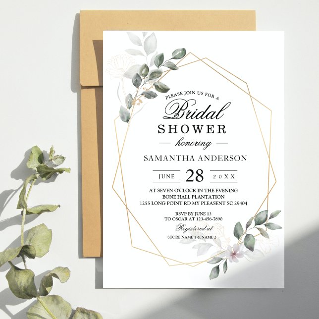 Invitation Vert doux aquarelle cadre feuille & fleur (Créateur téléchargé)