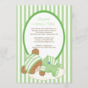Invitation Vert doux d'invitation de baby shower d'ours de