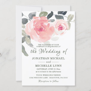 Invitation Vert doux rose pâle Floral Mariage chrétien