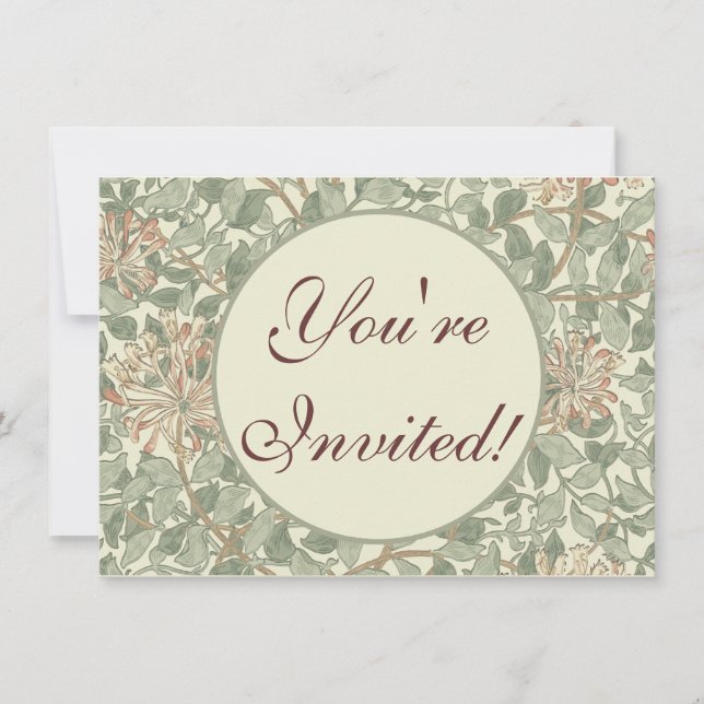 Invitation Vert doux vintage William Morris Chèvrefeuille (Devant)