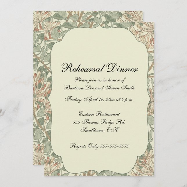Invitation Vert doux Vintage William Morris Honeysuckie (Devant / Derrière)