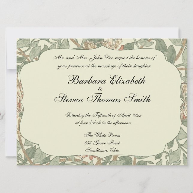 Invitation Vert doux Vintage William Morris Honeysuckie (Devant)
