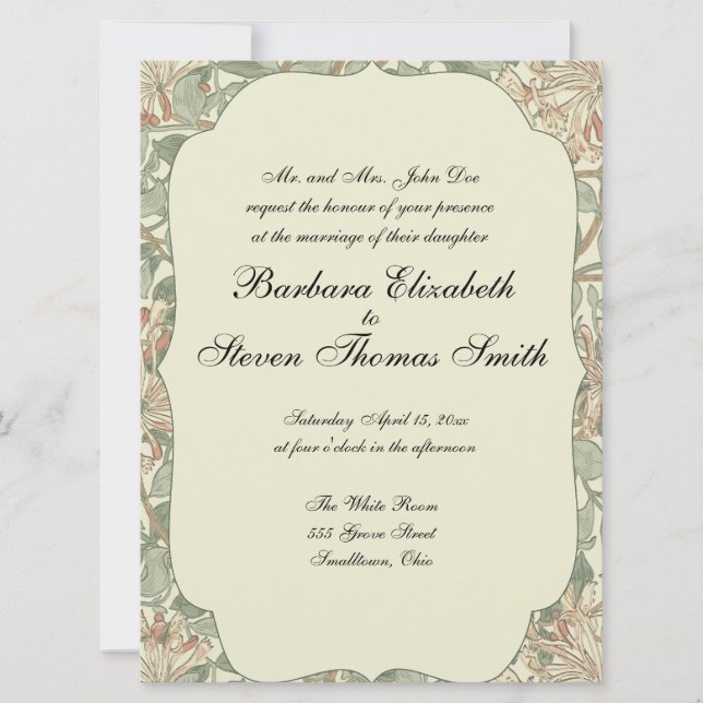 Invitation Vert doux Vintage William Morris Honeysuckie (Devant)