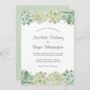 Invitation Vert du désert Aquarelle Succulents Mariage