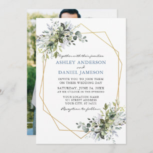 Invitation Vert Dusty Blue Geo Frame Photo Retour Mariage
