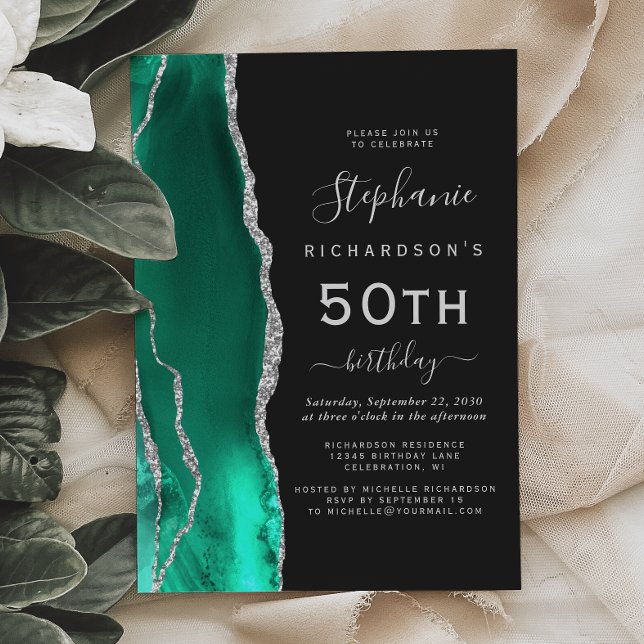 Invitation Vert écume de mer Argent Agate Foncé 50e Anniversa (Créateur téléchargé)