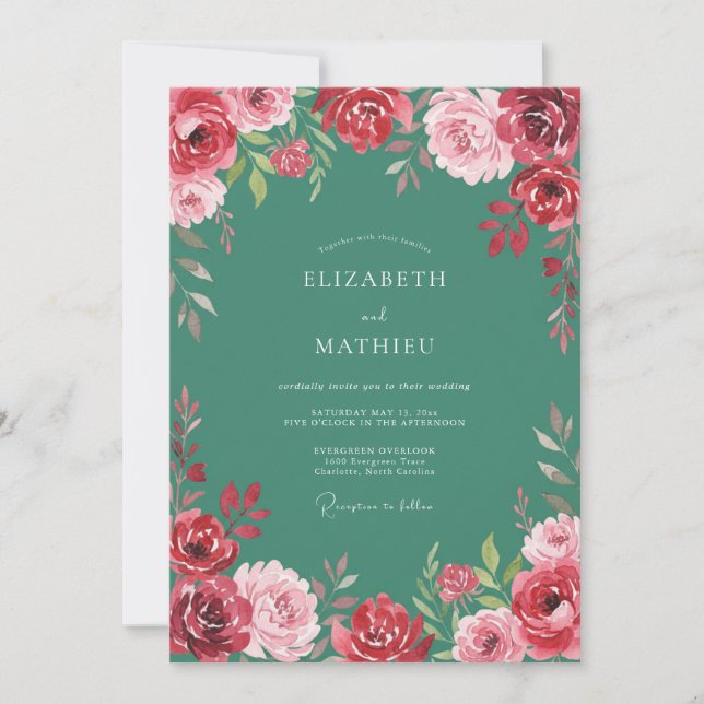 Invitation Vert écume de mer Exubérante Fleur de mariage (Devant)