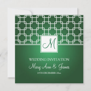 Invitation Vert élégant de motif de treillis de monogramme de