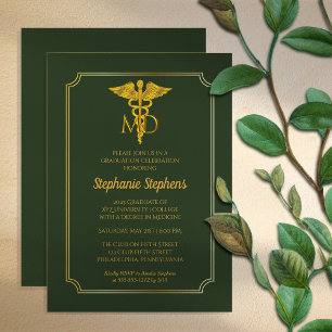 Invitation Vert élégant   Gold MD Physician Graduation Party