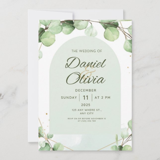 Invitation Vert élégant rustique mariage moderne (Devant)