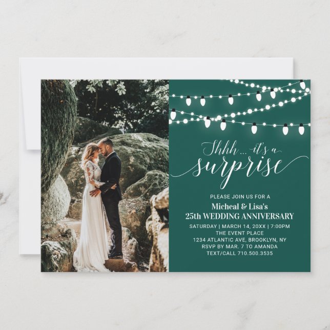 Invitation Vert émeraude 20e anniversaire de mariage photo (Devant)
