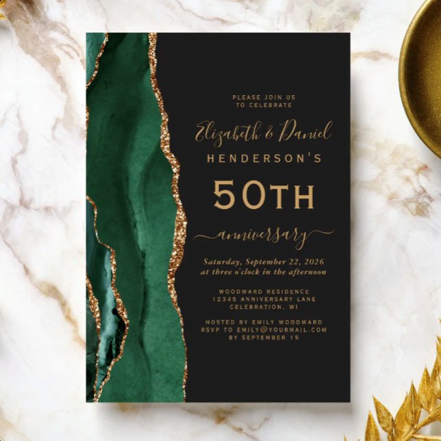 Invitation Vert émeraude Agate Or Noir 50e Anniversaire (Créateur téléchargé)