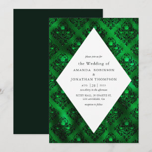 Invitation Vert émeraude et noir Glam Damask Rose Mariage
