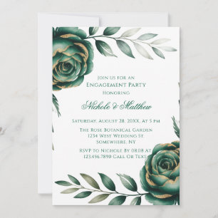Invitation Vert émeraude et or Fiançailles Fête Florale