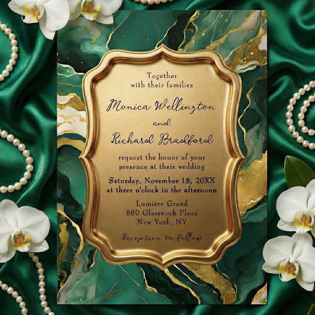 Invitation Vert émeraude et or Mariage Luxe Marbre (Créateur téléchargé)