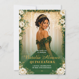Invitation Vert émeraude et or Quinceañera 15e anniversaire