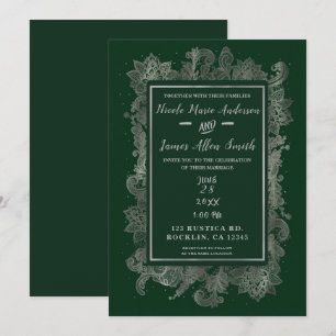 Invitation Vert émeraude foncé et élégant mariage floral arge