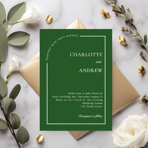 Invitation Vert émeraude ivoire mariage moderne minimaliste