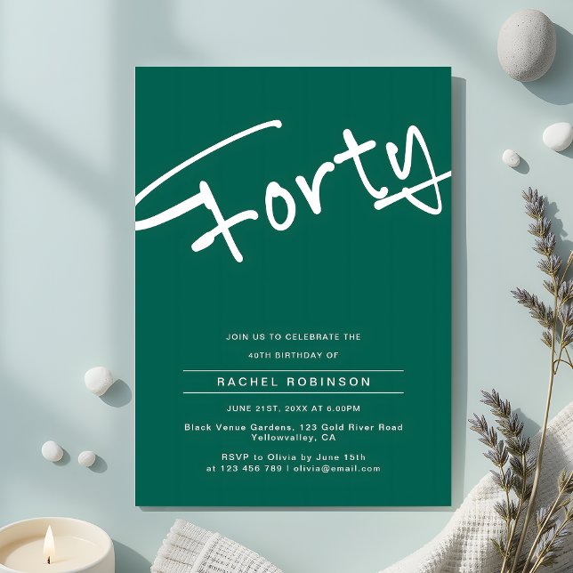Invitation Vert émeraude minimaliste Adulte 40e anniversaire (Créateur téléchargé)