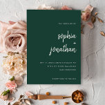 Invitation Vert émeraude minimaliste moderne | MARIAGE<br><div class="desc">Ces invitations de mariage élégantes et minimalistes sont caractérisées par une typographie écriture blanche et moderne et un texte sans serif propre pour un design vert émeraude simple et élégant que vous aimerez.</div>