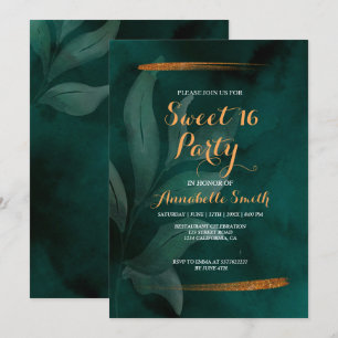 Invitation vert émeraude moderne et doux feuille 16