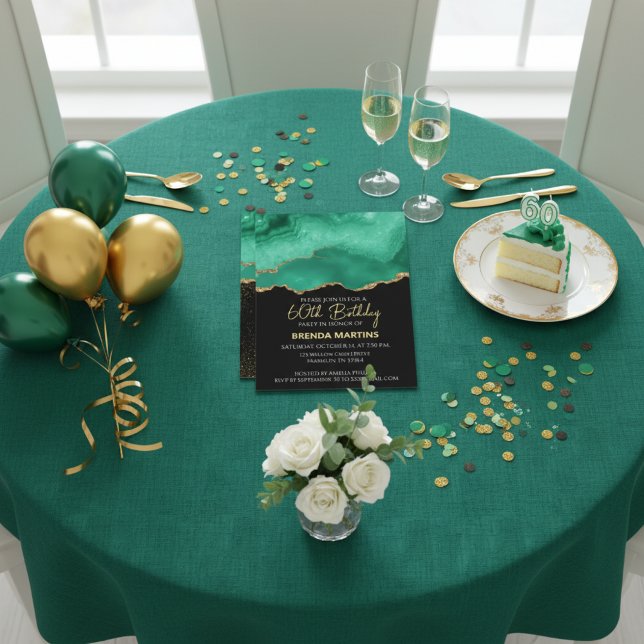 Invitation Vert émeraude or paillettes aquarelle (Créateur téléchargé)