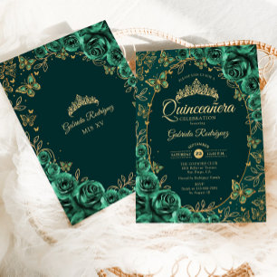 Invitation Vert émeraude Or Quinceanera
