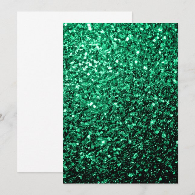 Invitation Vert émeraude paillettes scintillantes (Devant / Derrière)