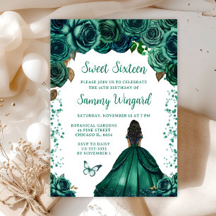 Invitation Vert émeraude Princesse Dark Skin Sweet Sixteen