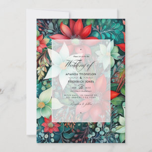 Invitation Vert émeraude, rouge grenat et mariage blanc neige