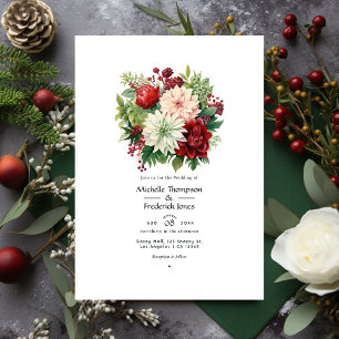 Invitation Vert émeraude, rouge grenat et mariage blanc neige